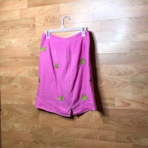 CJ Laing Linen Lined Skirt W/Embroidered Frogs w/Flaw